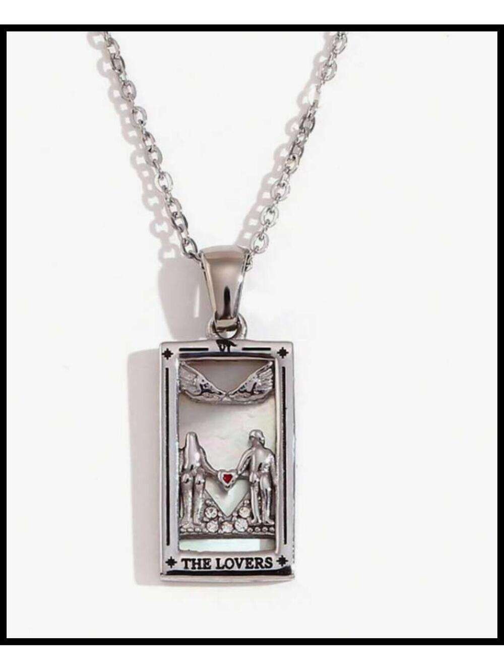 The Lovers tarot - Necklace - Silver - CZs - 18"